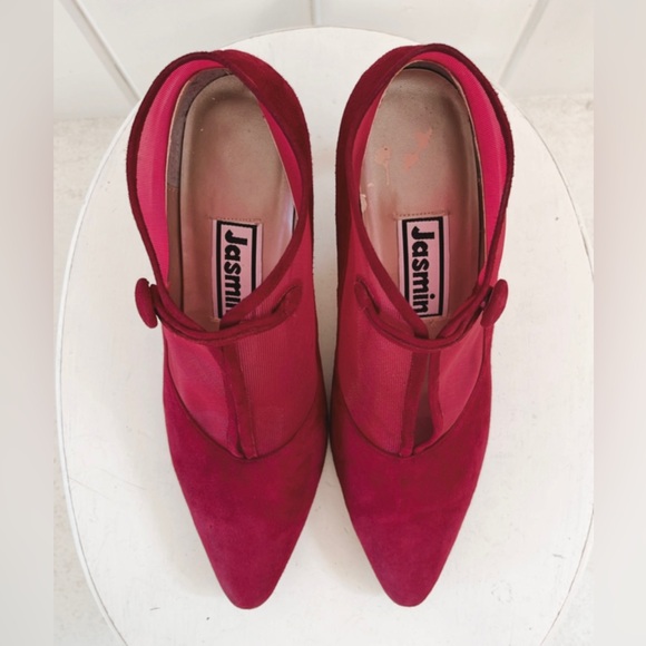 Vintage Jasmin Leather Mesh Booties Magenta Pink Heels Women 6.5 Fairycore - Picture 8 of 13